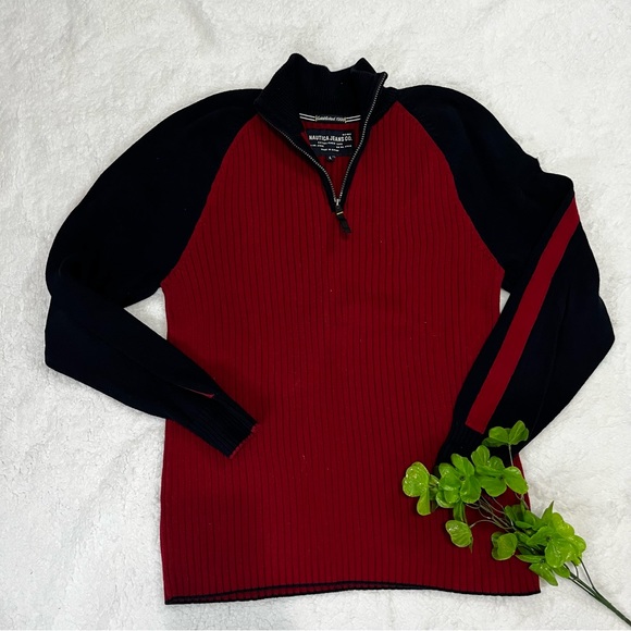 Nautica Other - Nautica Sweater Men's Size L Mock Neck Pullover Navy Red Long Sleeve Zip